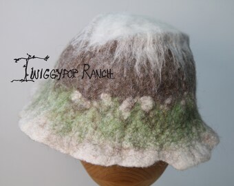 Grey Icelandic Hand Felted Wool Hat with Green and White Details