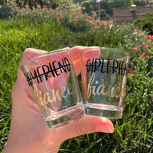 His & Hers Engagement Shot Glasses - Girlfriend/Boyfriend to Fiancée/Fiancé - Additional Couple Initials Set