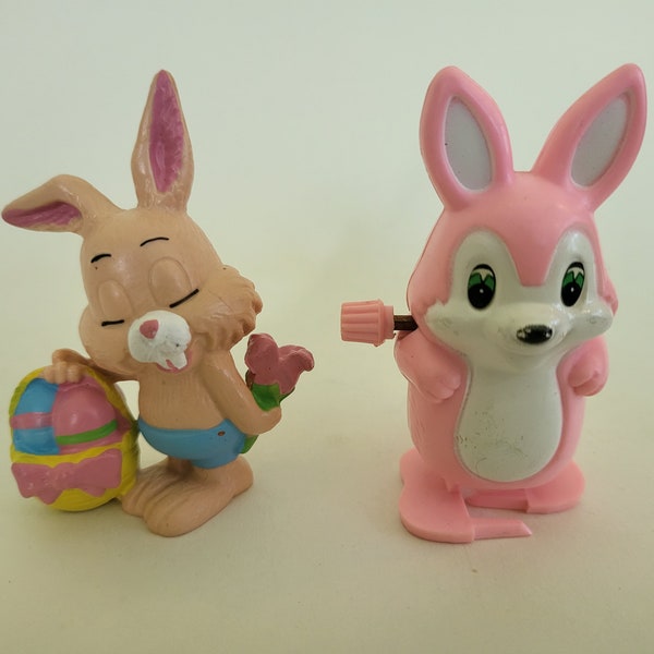 Vintage 1979 W Berrie Easter Bunny Rabbit Basket Collectible PVC Toy LOT x2 T5