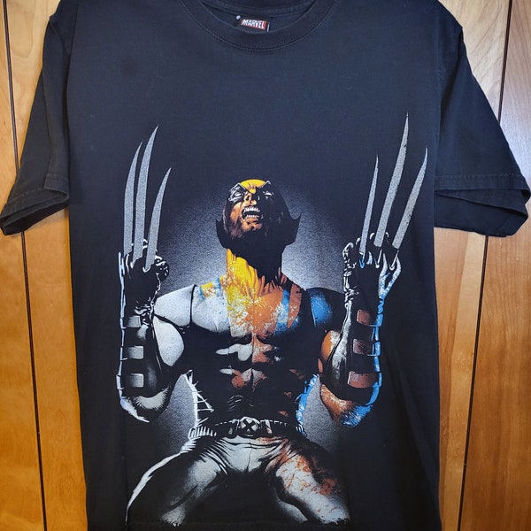 Wolverine Shirt MEDIUM Short Sleeve BLACK Marvel Mad Engine Y2K 00s X-Men F2