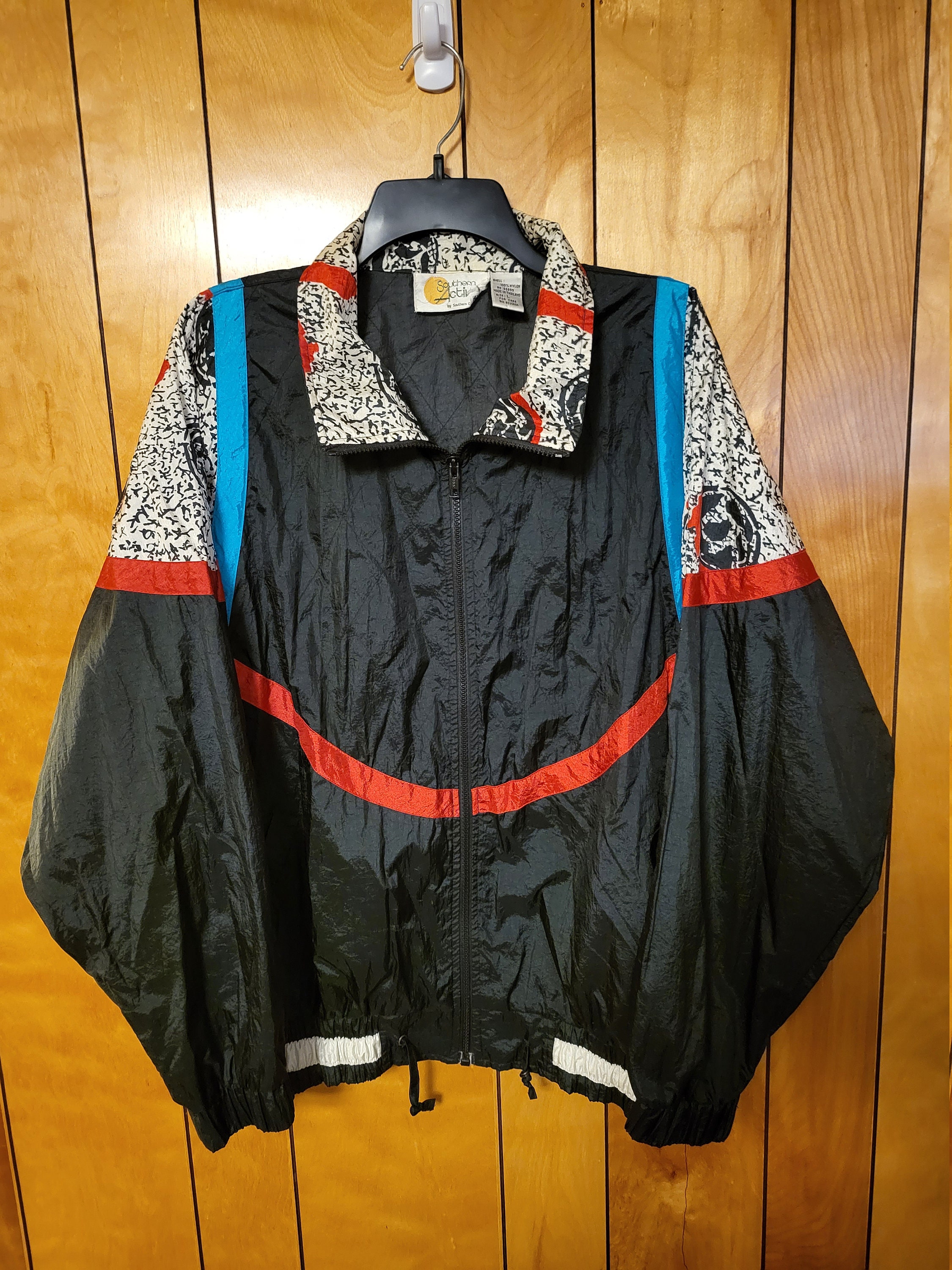Vintage Windbreaker Jacket Womens LARGE Full Zip Black Wild
