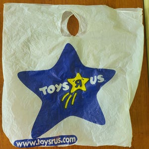 Vintage Toys R Us Plastic Bag Store Logo Advertising Star Shopping Bag 1990s P2