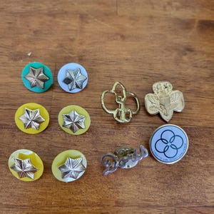 Vintage Girl Scout pin-badge LOT van 10 vergulde kuif &quot;Doris&quot; jaren 1970 Scouts T3
