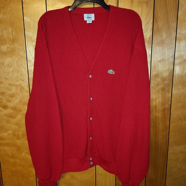 Vintage Lacoste Izod Red Cardigan Sweater Men's size XL Button Up 1970s 1980s G2
