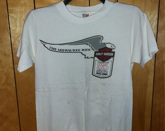 Vintage 1985 Harley Davidson Shirt SMALL Jerzees WHITE the