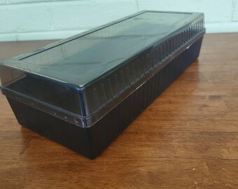 Vintage Cassette Tape Holder Case Holds 15 Cassette Hard Shell BLACK Plastic T2