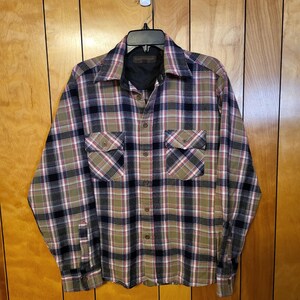 Vintage David Harrison Mens Flannel Shirt LARGE (16-16.5) Button Up Pockets F3
