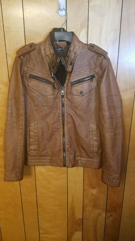 Vintage Biker Jacket Womens LARGE Brown Semi Dist… - image 1