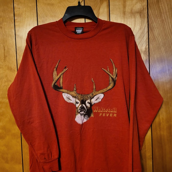 Vintage Whitetail Fever Shirt LARGE Long Sleeve Screen Stars Distressed 1980s B2