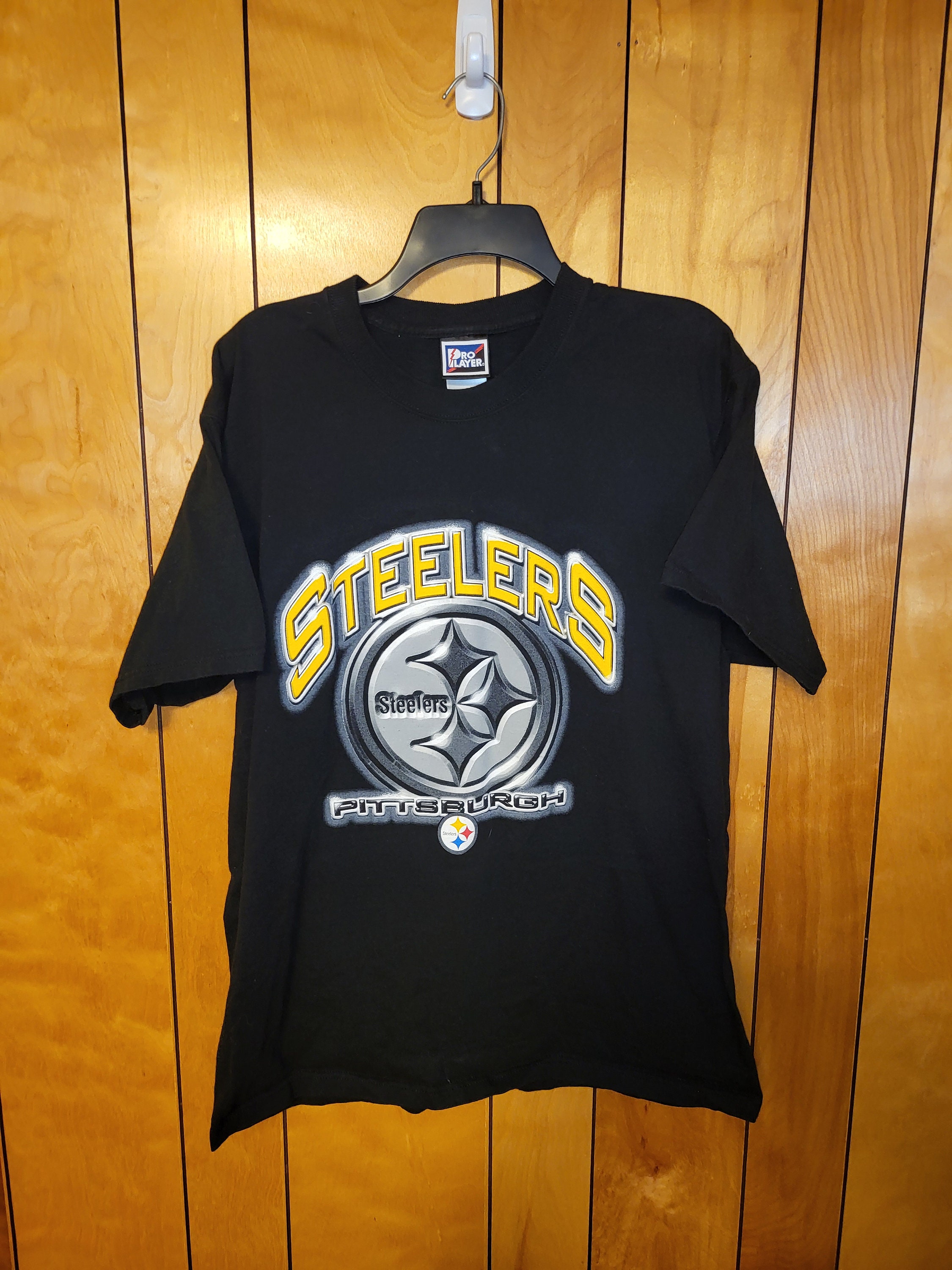 Vintage Pittsburgh Steelers Shirt LARGE Short Sleeve BLACK Pro Player 90s NFL F3