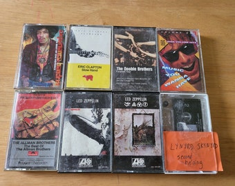 CLASSIC ROCK Cassette Tape LOT x8 Hendrix Zeppelin Clapton Allman Doobie Bros R3