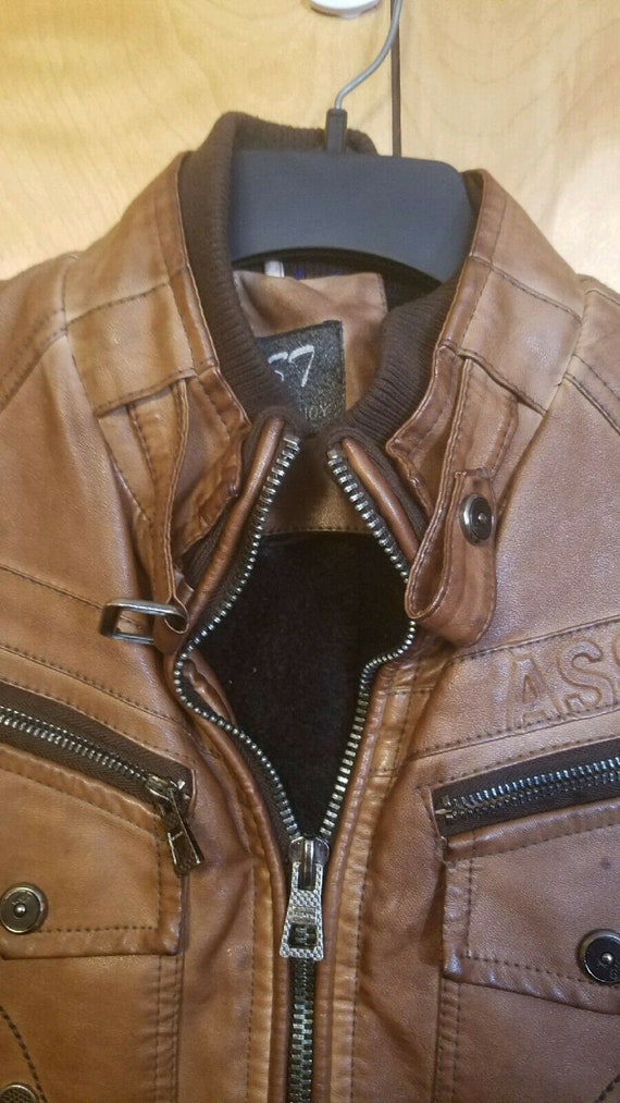 Vintage Biker Jacket Womens LARGE Brown Semi Dist… - image 2