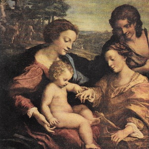 The Mystic Marriage of St Catherine by Correggio Vintage Print 1939 7 x 7.5&#39;&#39;