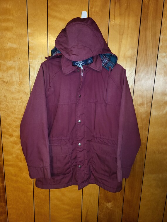 VINTAGE Woolrich Jacket Womens Medium Flannel Lined MAROON Hooded