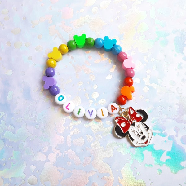 Minnie Mouse Mickey Mouse charm beaded bracelet personalized girls gifts boys gifts party favours