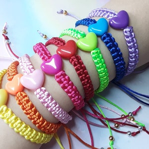 Braided friendship bracelet heart bracelets for kids party favours gift idea colourful bright bracelets