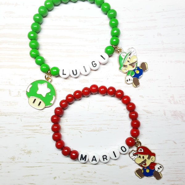 Mario Luigi Peach Gaming characters Cute bracelet with charm Kids gifts stocking fillers birthday gifts party favours