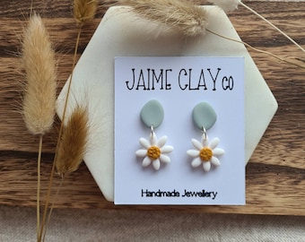 Organic Daisy Dangle Earrings | Polymer Clay Earrings | Handmade UK