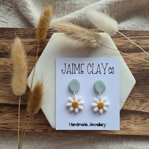 Organic Daisy Dangle Earrings | Polymer Clay Earrings | Handmade UK