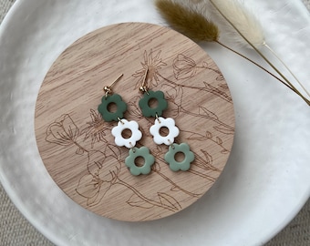 Leafy Green Floral Dangle Earrings | Polymer Clay Earrings | Handmade UK
