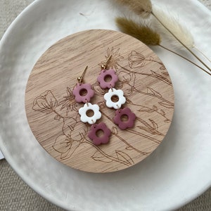 Dusky Pink Floral Dangle Earrings | Polymer Clay Earrings | Handmade UK