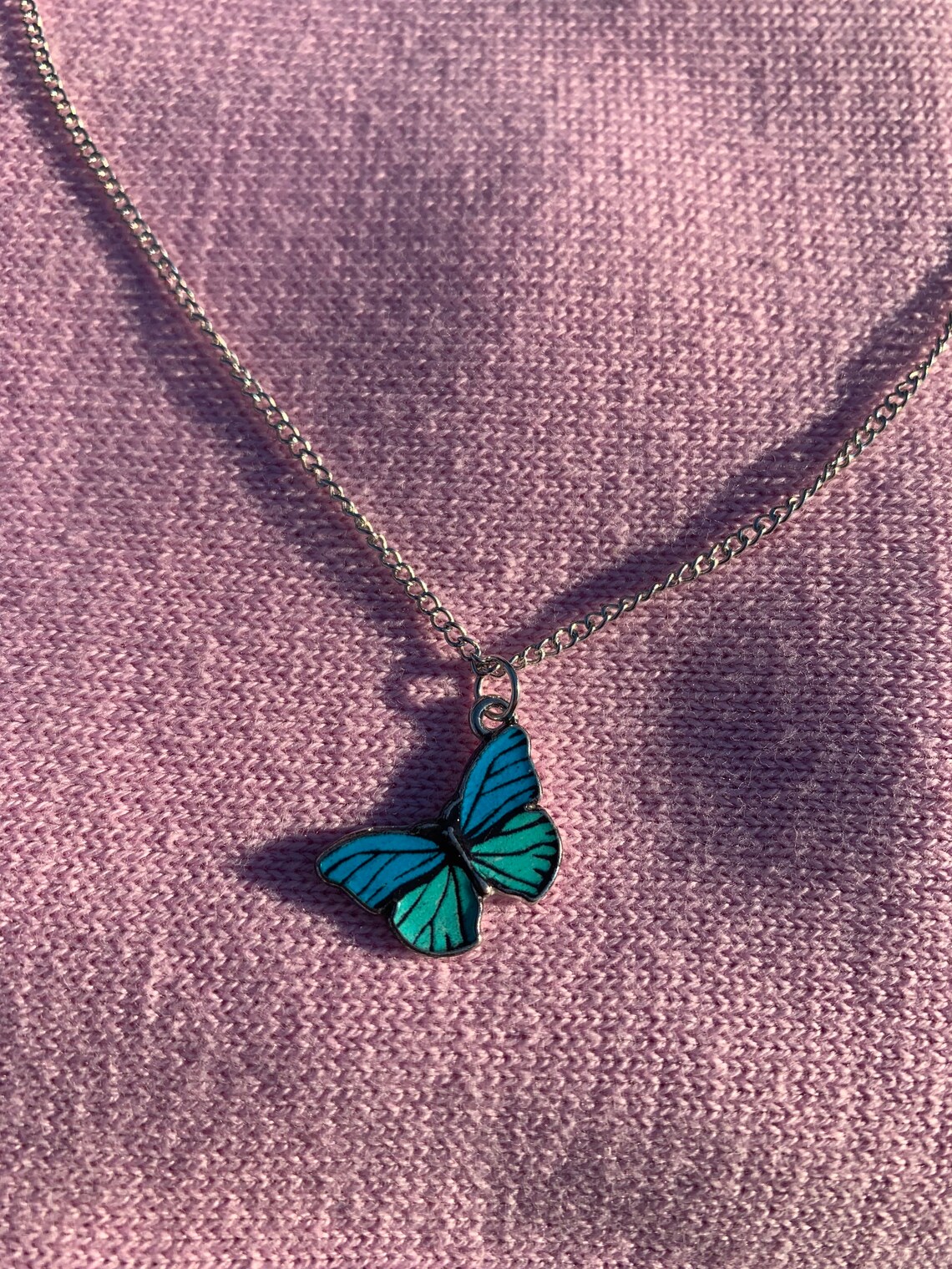 Mixed Blue Butterfly Necklace Etsy