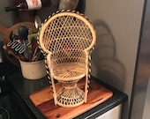 Vintage wicker peacock doll or plant chair boho style