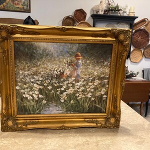 Vintage painting/print with gold gilded frame artist  signed