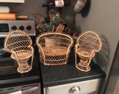 Vintage Wicker boho doll peacock loveseat and chairs set