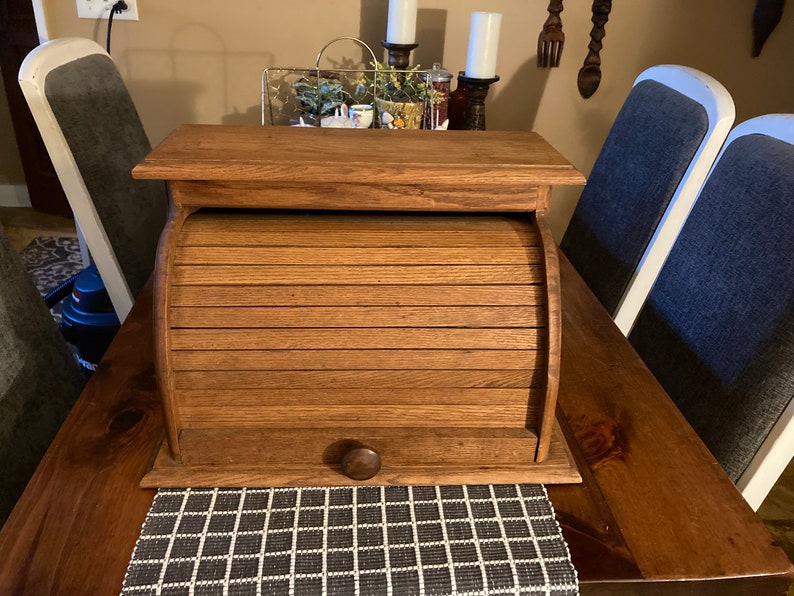 Vintage Oak Wood Roll Top Breadbox Farmhouse Cottage Etsy