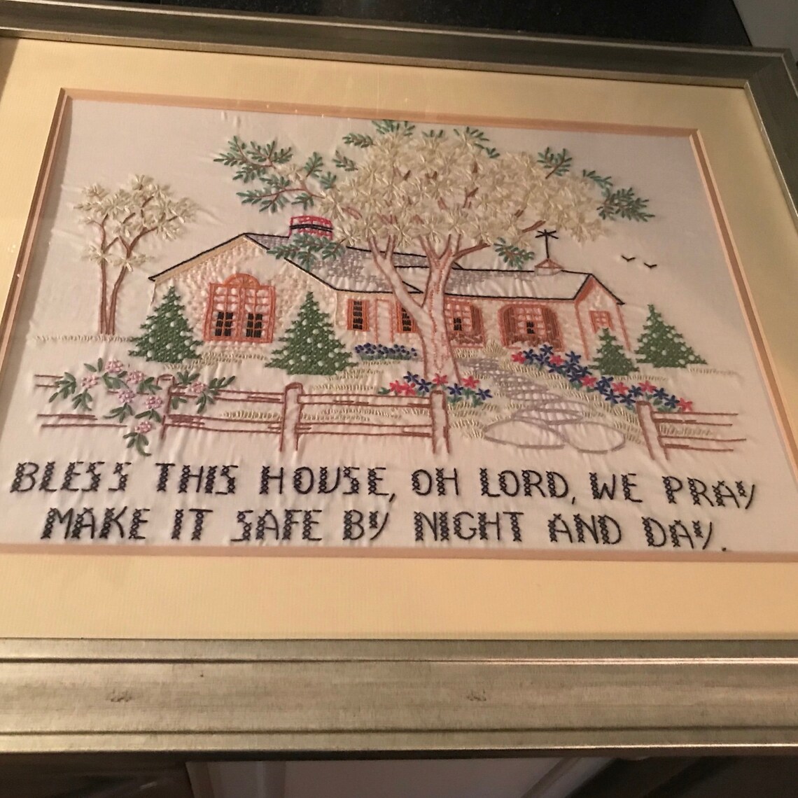 Needlepoint Vintage picture with frame Etsy