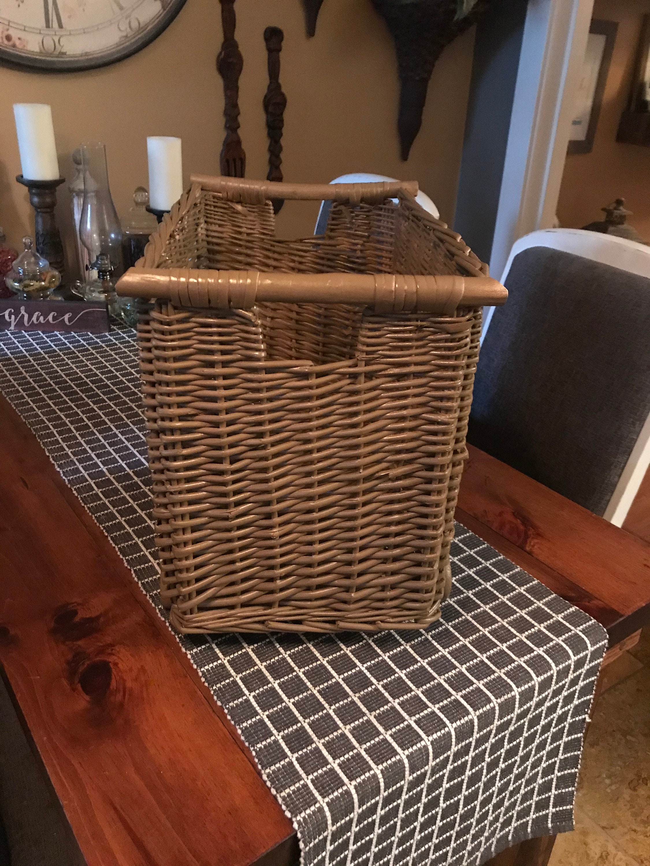 Vintage wicker basket on Wooden wheels Etsy