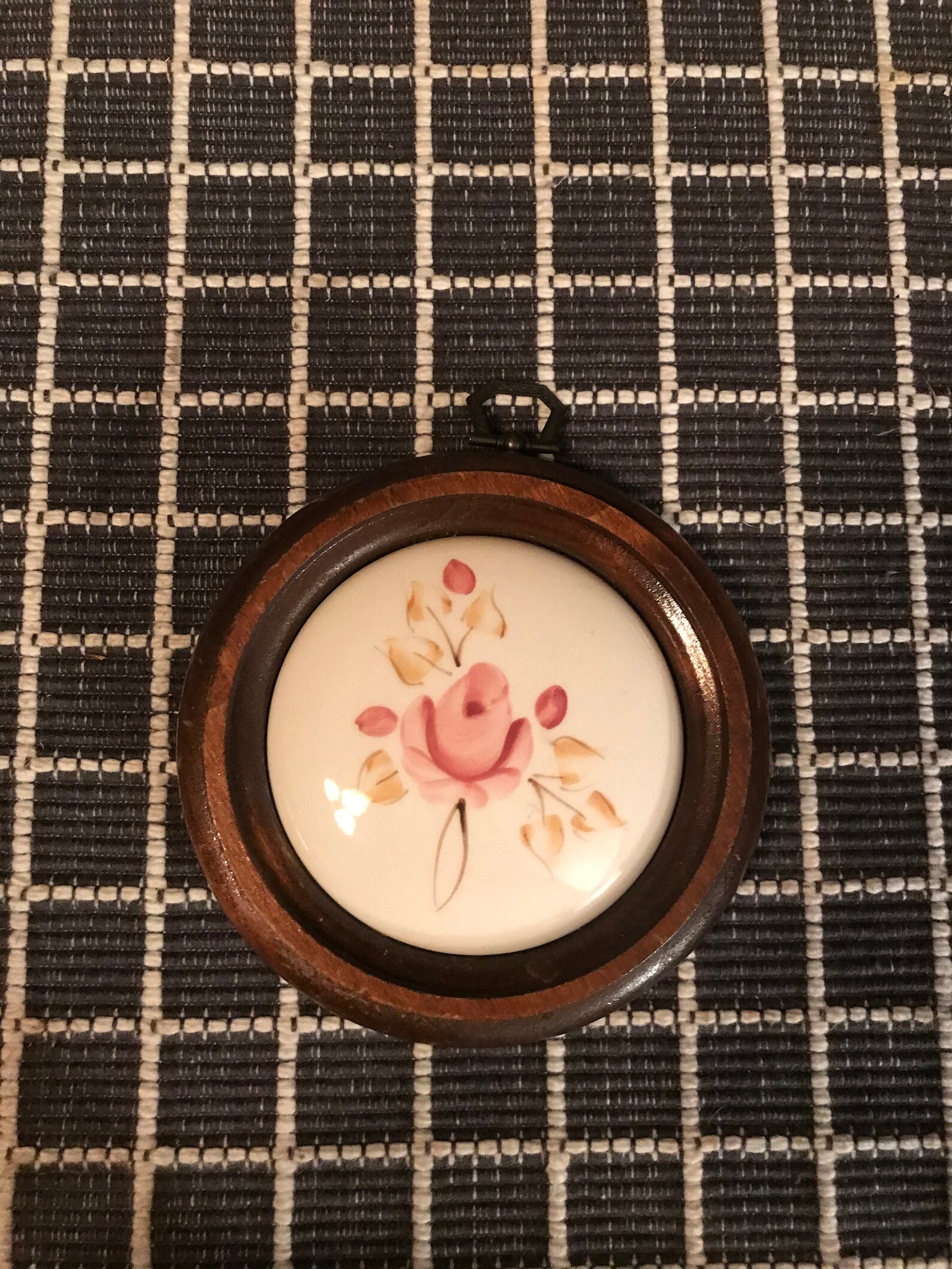 Vintage wood wall plaques with porcelain hand painted round Etsy