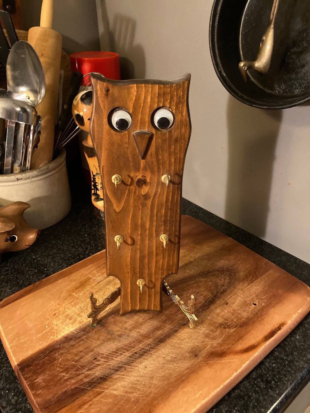 Vintage MCM Wooden Owl Wall Hanging Keg Holder Etsy