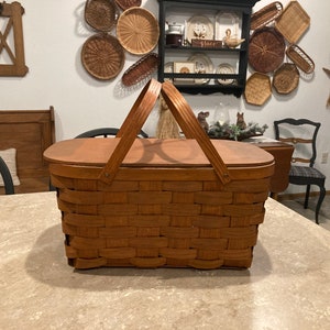 Vintage 1970’s wood weaved picnic basket