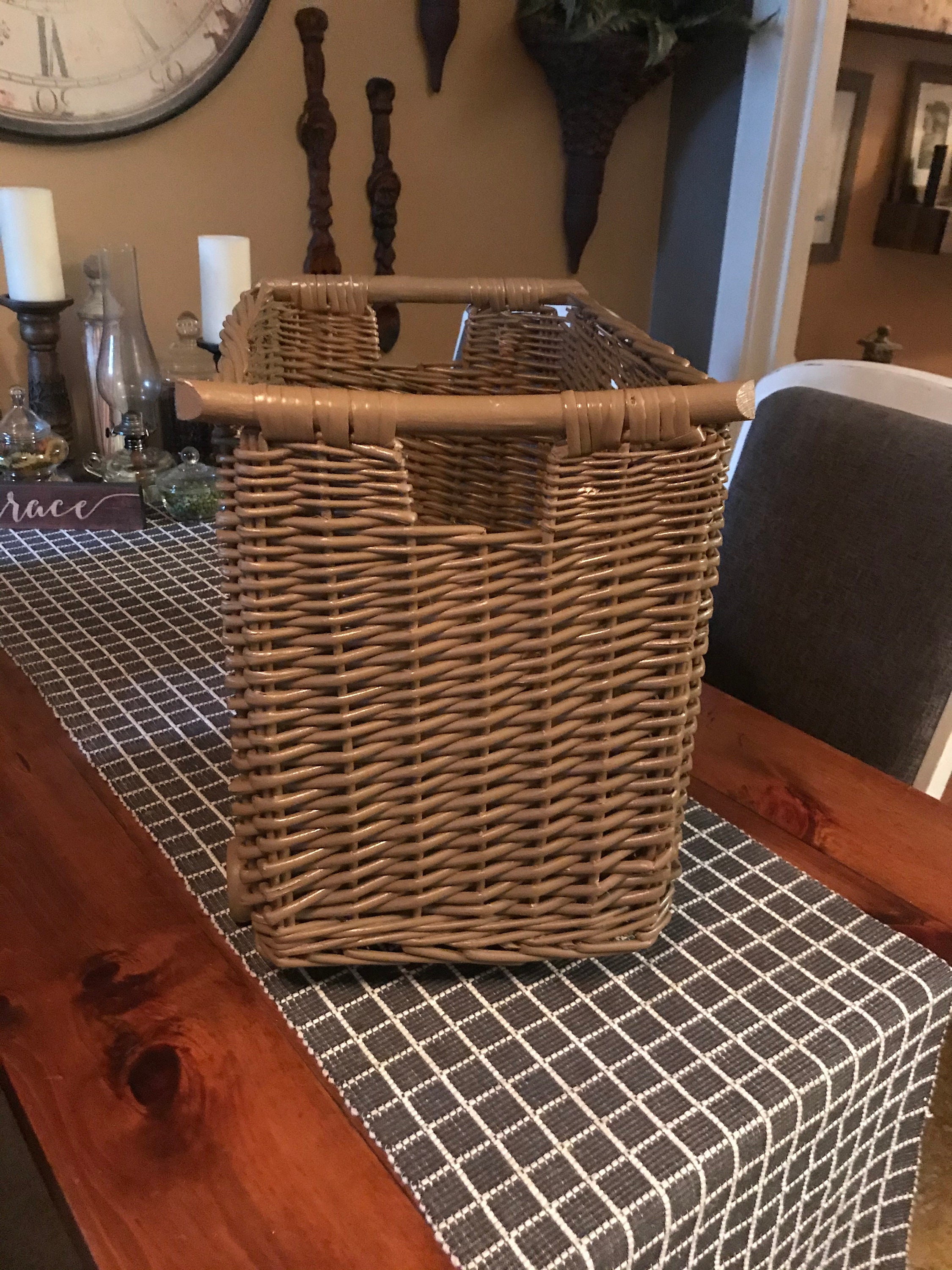 Vintage wicker basket on Wooden wheels Etsy