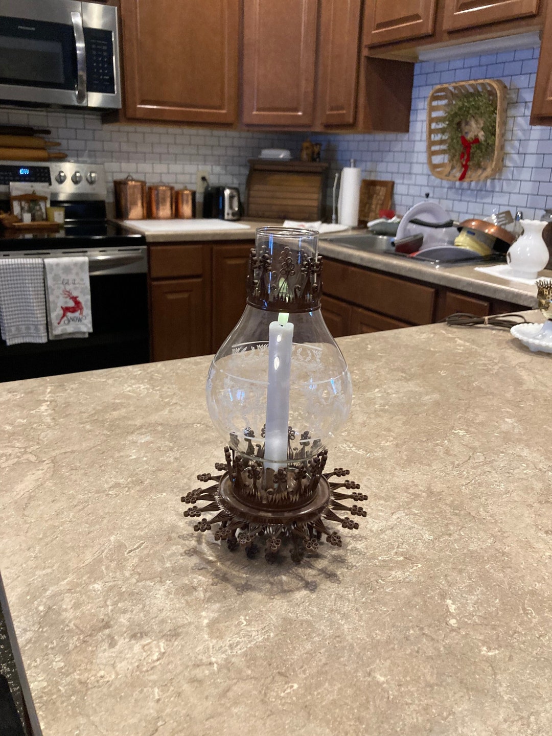 RARE Vintage Homemade Tin Can Tramp Art Hurricane Candle Lamp/lantern