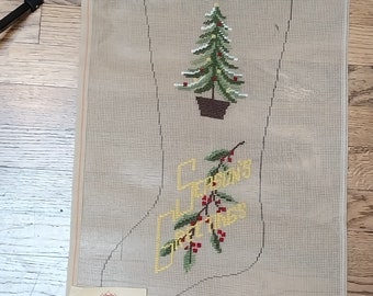 Christmas Stocking Pre-Worked Canvas Seasons Greetings Tree