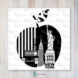Nova York SVG / New York Skyline Svg / Estátua da Liberdade Svg / NYC The Big Apple Svg / Nyc Vector / Arquivos Svg para Cricut / Silhouette / SVG