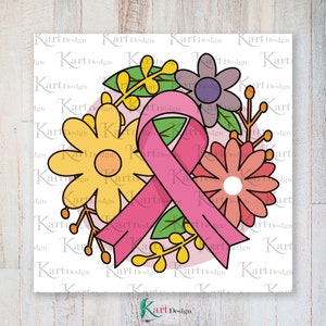 Pink Ribbon PNG/ Breast Cancer Clipart / Pink Ribbon Clipart / Flowers Clipart / Sublimation Design / Digital Design / Instant Download