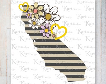 Kalifornien Png / Love California Png / Kalifornien Clipart / Floral PNG / CA PNG / Sublimation Design, Png, Digital Design, Direkter Download