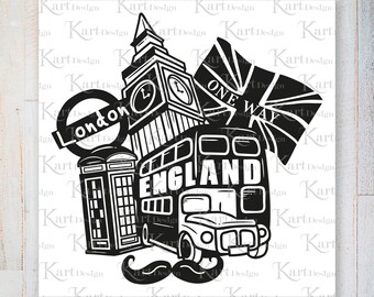 England Svg, London Svg, Big Ben Svg, London Skyline Svg, London Clipart, UK Svg, London Vector, Svg,  Svg Files For Cricut, Silhouette
