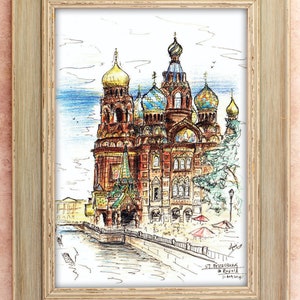 Russland Postkarte - St. Petersburg, Europa-Reise, Farbstift, Skizze, Tinte, Wanderlust, Geschenkset, hochwertig, Inspiration, Europa, RU