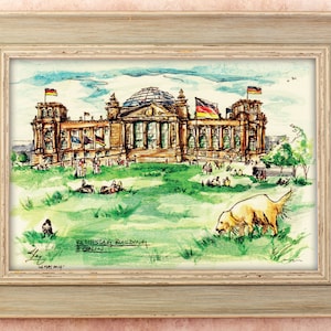 Postal de Alemania: Berlín, Reichstag, viajes por Europa, acuarela, boceto, tinta, pasión por los viajes, set de regalo, alta calidad, inspirador, Europa