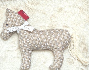 Kleines Pony-Ella,gefüllt mit reiner Bio-Schafsschurwolle,inklusive Rassel,Nude,Braun,Beige Blumen