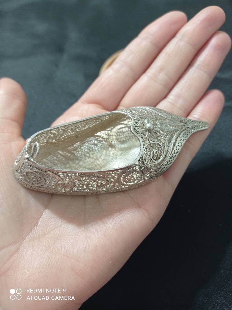 Pendentif Ancien Filigrane Babouche En Argent Massif 925 - Style Oriental, Occasion
