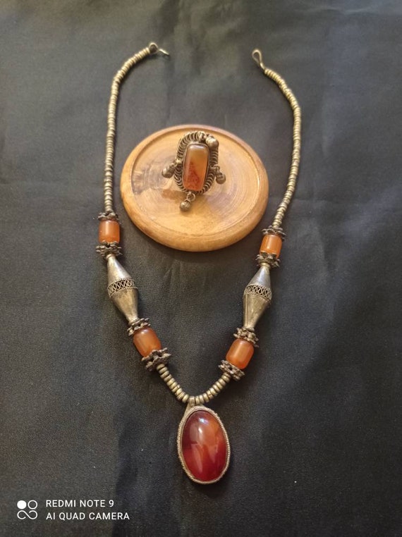 Berber adornment necklace and ring metal and carne