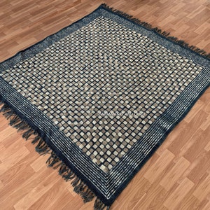 4x4 rug, Handmade Rug, Navajo Kilim Rug, Aztec Rug, Accent Rug, Square Rug, Block Print Cotton Rug, Outdoor Rug /Indoor, Living/Dinning Room