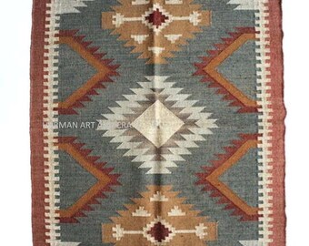 Handmade Wool Jute Rug, Navajo Kilim Rug, Aztec Rug, Accent Rug, Outdoor Rug/Indoor Rug, Living/Dinning Room 4X6 ft