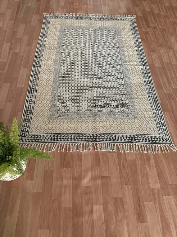 Large 6x9 rug, handmade rug, indian rug, block print rug, Kilim rug, area rug, solid rug, Woven rug, carpet, runner, floor rug, cotton